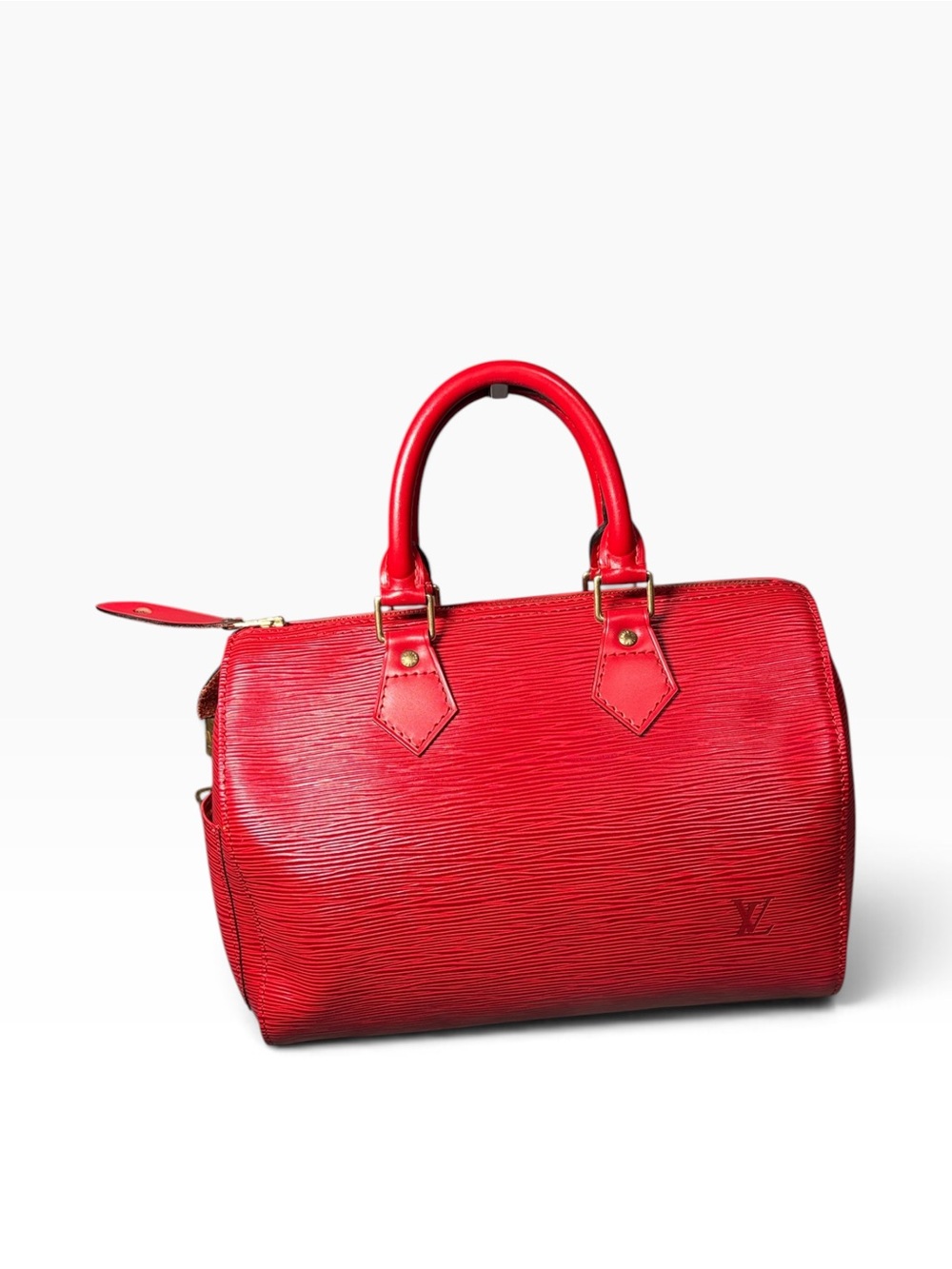 Louis Vuitton Epi Leather Speedy Castilian Red Satchel Bag w/ Padlock & Key